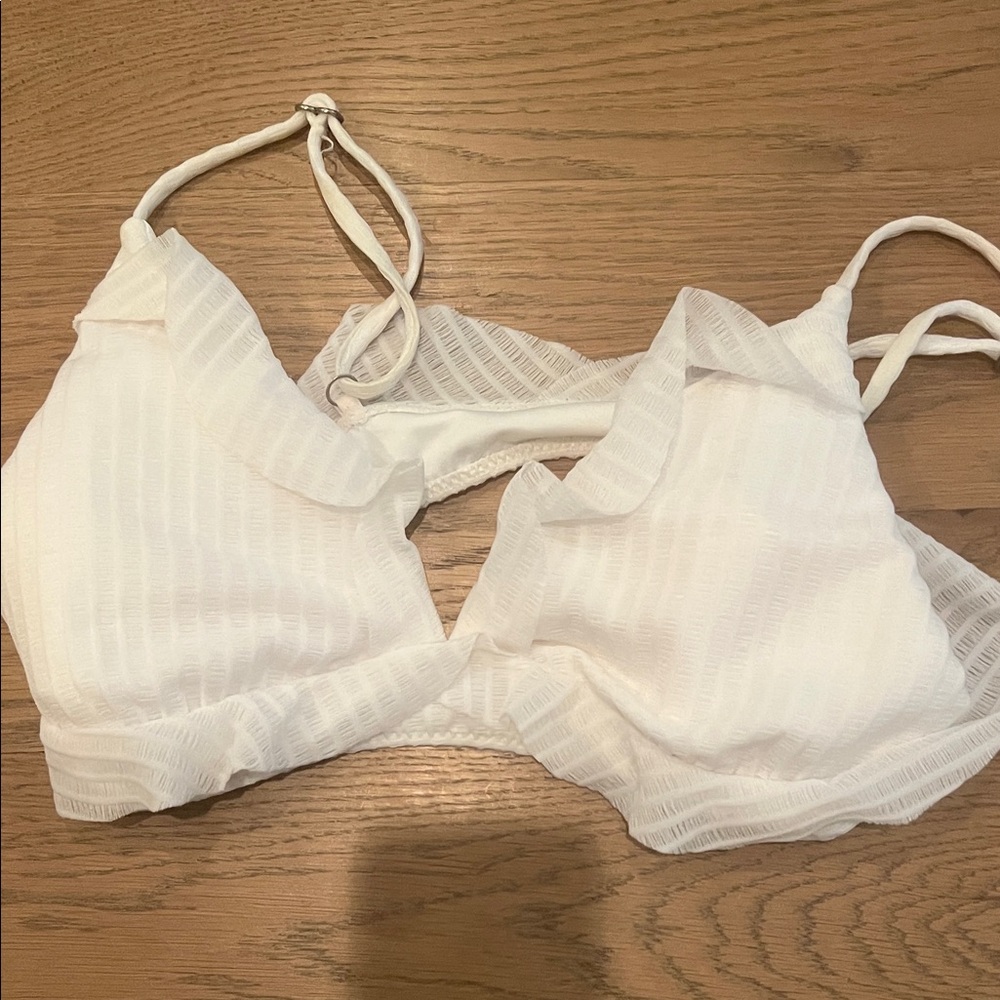 BECCA White Textured Triangle Bikini Top